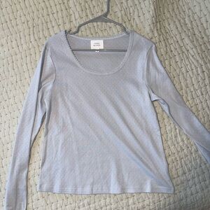 NWT Women's Long Sleeve Pointelle Top in Mist Blue 100% cotton